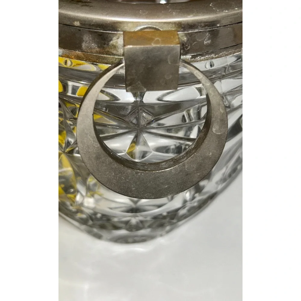 French Silver Plated Cut Glass Champagne Ice Bucket Hoop Handles Vintage EL